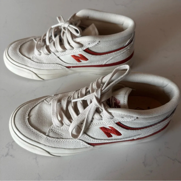 New Balance Cream and Red Athletic Shoes - Picture 2 of 7